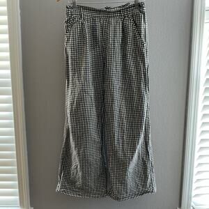 Uniqlo Black White Gingham Check Cotton Linen Crop Pants Medium